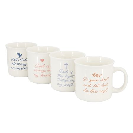 Gibson Home Daily Wisdom 4 Piece Assorted 21 Ounce Stoneware Mug Set in White