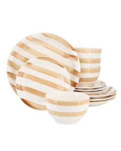 Gibson Home Kenwood Shores 12 Piece Stoneware Dinnerware Set in Sand Stripe